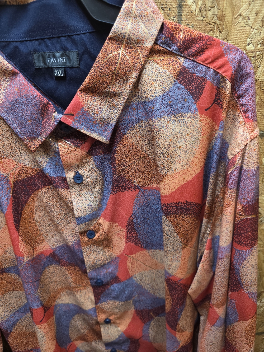 Men's Abstract Pattern Button-Up Shirt - Red/Blue - Picture 3 of 8